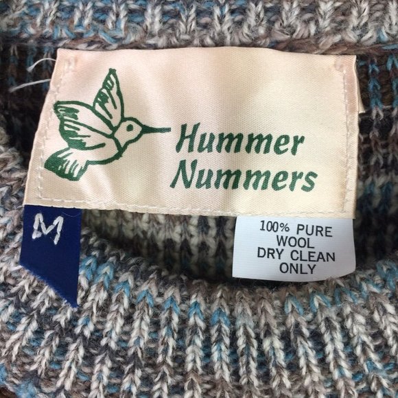 Southwestern Womens Long Med Wool Sweater Brown Turquoise Hummer Nummers Siesta - Picture 5 of 6